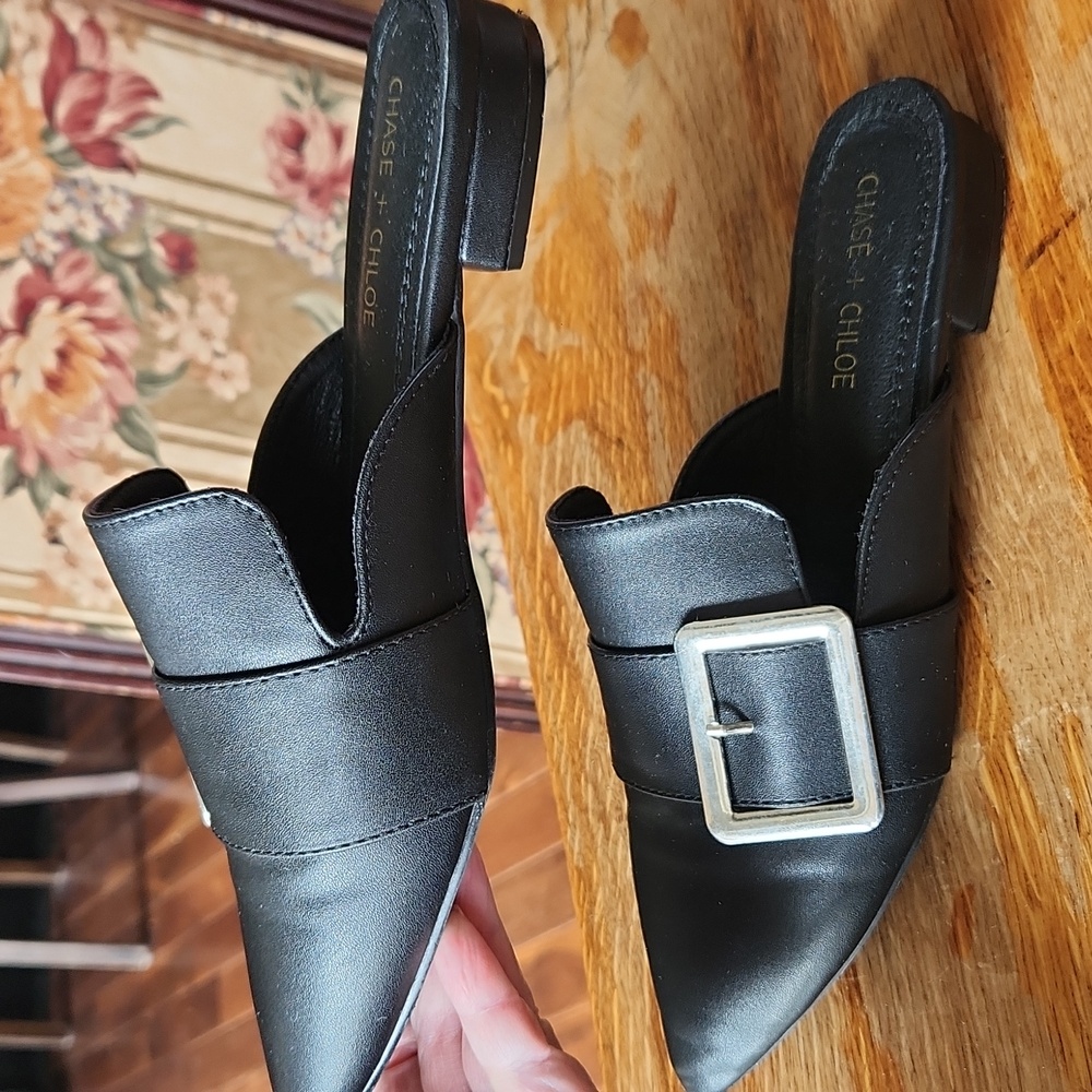 Chase + Chloe Black Pointed Buckle Mules - Picture 5 of 12